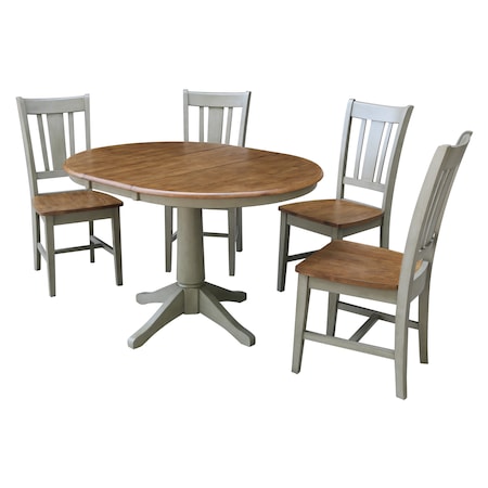 International Concepts Round 36 in Rd Extension Dining Table, 4 San Remo Chairs, Hickory/Stone, 36 W, 48 L, 30.1 in H, Wood K41-36RXT-27B-C10-4
